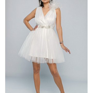 Rochie scurta alba de cununie civila sau banchet din tulle Vera - Img 5