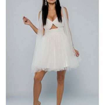 Rochie scurta de cununie civila sau banchet din tulle Bella white - Img 7