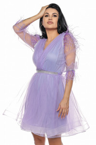 Rochie scurta din tulle lila cu pene - Img 3