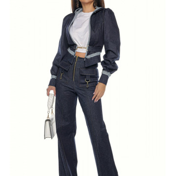 Compleu 2 piese,jaketa si pantalon larg din denim Helen - Img 1