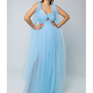 Rochie lunga eleganta din tulle Bella bleu - Img 8