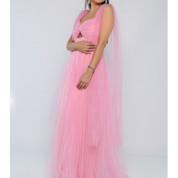 Rochie lunga eleganta din tulle Bella pink - Img 4