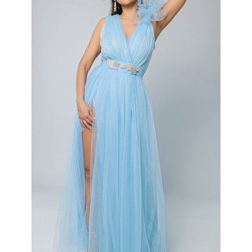 Rochie lunga eleganta din tulle Saya bleu - Img 1