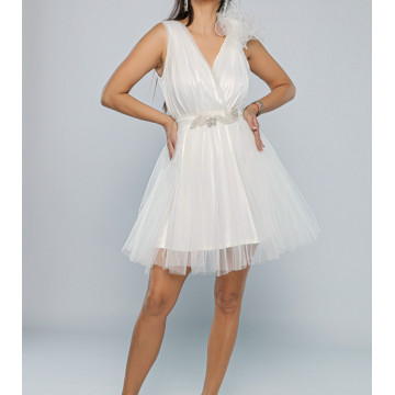 Rochie scurta alba de cununie civila sau banchet din tulle Vera - Img 6