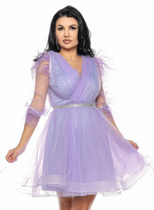 Rochie scurta din tulle lila cu pene - Img 1