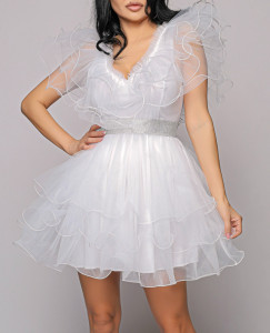 Rochie scurta tulle alb V - Img 1