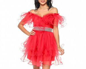 Rochie scurta tulle rosu V - Img 4