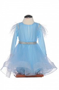 Set mama/fiica din tulle bleu cu pene - Img 2