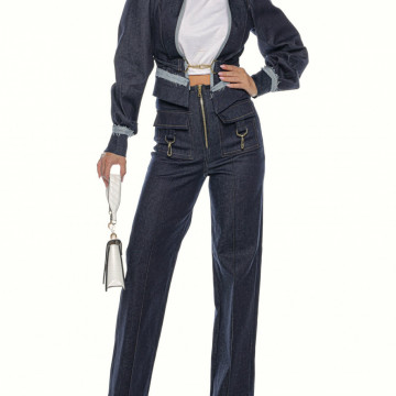Compleu 2 piese,jaketa si pantalon larg din denim Helen - Img 2