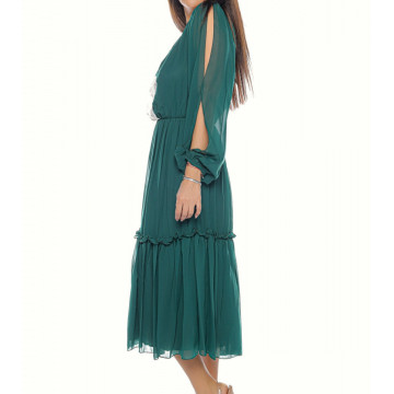 Rochie de zi din voal cu broderie si ciucuri,Donna verde - Img 2