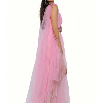 Rochie lunga eleganta din tulle Bella pink - Img 5