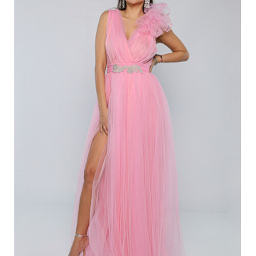 Rochie lunga eleganta din tulle Saya pink - Img 2