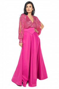 Rochie lunga tafta si paiete fucsia - Img 2
