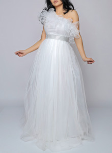 Rochie lunga tulle alb U - Img 3