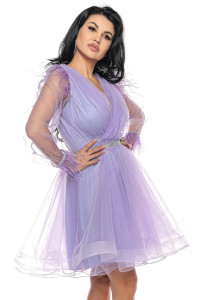Rochie scurta din tulle lila cu pene - Img 4