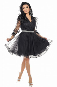 Rochie scurta din tulle negru cu pene - Img 1