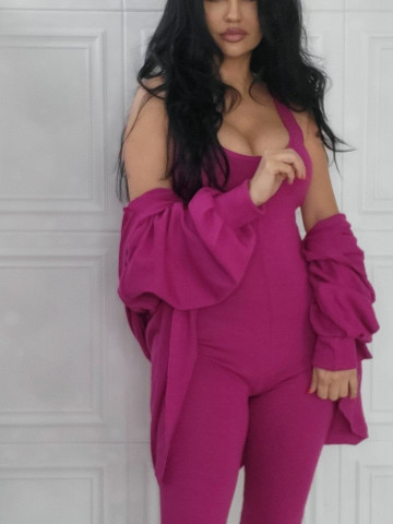 Compleu cu salopeta si cardigan fucsia - Img 5