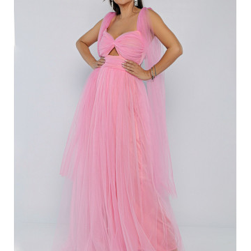 Rochie lunga eleganta din tulle Bella pink - Img 6