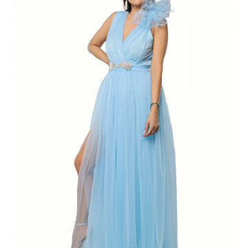 Rochie lunga eleganta din tulle Saya bleu - Img 5