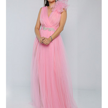 Rochie lunga eleganta din tulle Saya pink - Img 3
