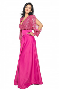 Rochie lunga tafta si paiete fucsia - Img 3
