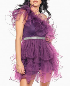 Rochie scurta tulle mov pruna U - Img 3