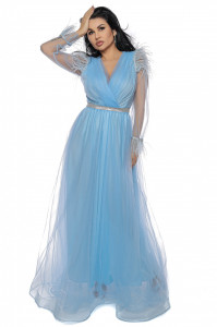 Set mama/fiica din tulle bleu cu pene naturale - Img 2