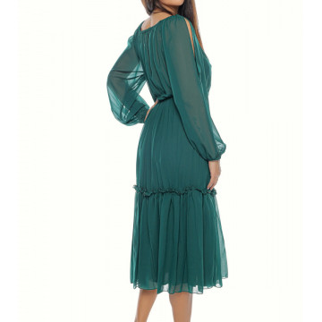 Rochie de zi din voal cu broderie si ciucuri,Donna verde - Img 4