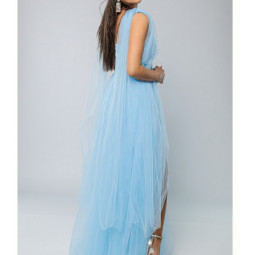 Rochie lunga eleganta din tulle Bella bleu - Img 2