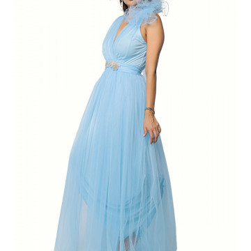 Rochie lunga eleganta din tulle Saya bleu - Img 6