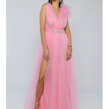 Rochie lunga eleganta din tulle Saya pink - Img 4