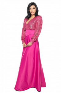 Rochie lunga tafta si paiete fucsia - Img 4