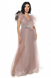 Rochie lunga tulle grej V - Img 3