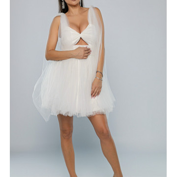 Rochie scurta de cununie civila sau banchet din tulle Bella white - Img 2