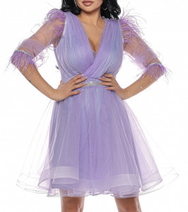 Rochie scurta din tulle lila cu pene - Img 6