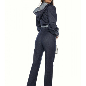 Compleu 2 piese,jaketa si pantalon larg din denim Helen - Img 5