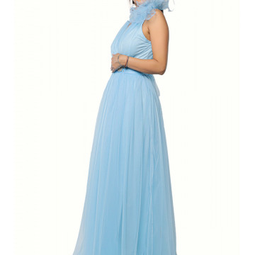 Rochie lunga eleganta din tulle Saya bleu - Img 7