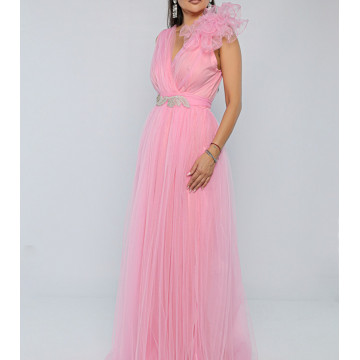 Rochie lunga eleganta din tulle Saya pink - Img 5