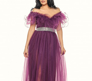 Rochie lunga tulle mov pruna V - Img 3