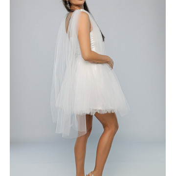 Rochie scurta de cununie civila sau banchet din tulle Bella white - Img 3