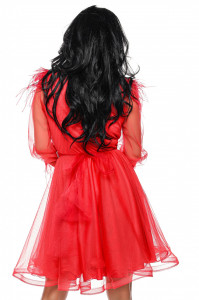 Rochie scurta din tulle rosu cu pene - Img 4