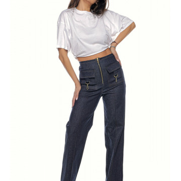 Pantalon drept si larg din denim elastic Helen - Img 1