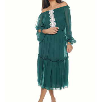Rochie de zi din voal cu broderie si ciucuri,Donna verde - Img 6