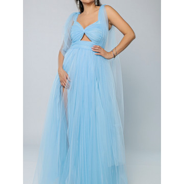 Rochie lunga eleganta din tulle Bella bleu - Img 3