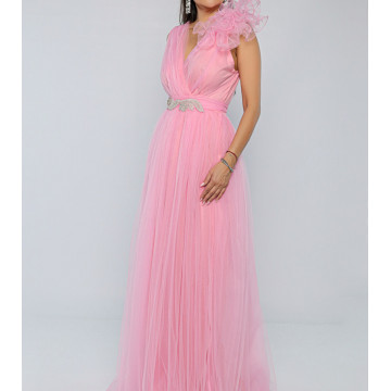 Rochie lunga eleganta din tulle Saya pink - Img 6