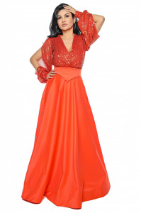 Rochie lunga tafta si paiete orange - Img 2