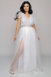 Rochie lunga tulle alb V - Img 2