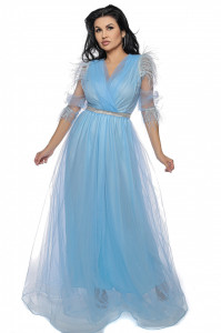 Set mama/fiica din tulle bleu cu pene naturale - Img 5