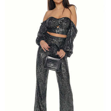 Compleu 2 piese,bustiera si pantalon din paiete Lidya - Img 6