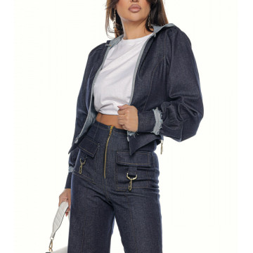 Compleu 2 piese,jaketa si pantalon larg din denim Helen - Img 7